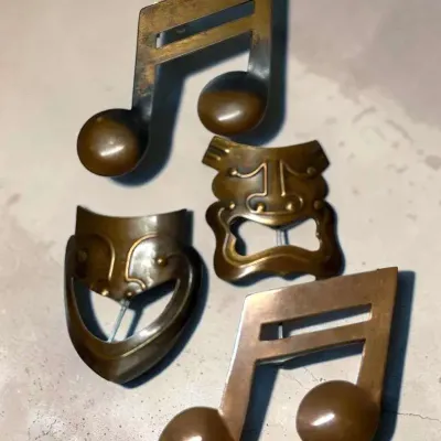 Sale Photo Thumbnail #37: Francisco "Frank" Rebajes Pins: Masks & Musical Notes