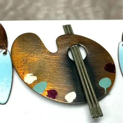 Sale Photo Thumbnail #47: Frank Rebejas Artist Pallet Brooch & Other Earrings
