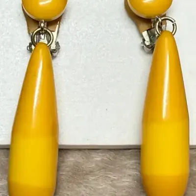 Sale Photo Thumbnail #17: Butterscotch Bakelite Dangle Earrings