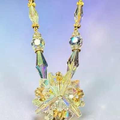 Sale Photo Thumbnail #67: Vintage aurora borealis cluster pendant necklace
