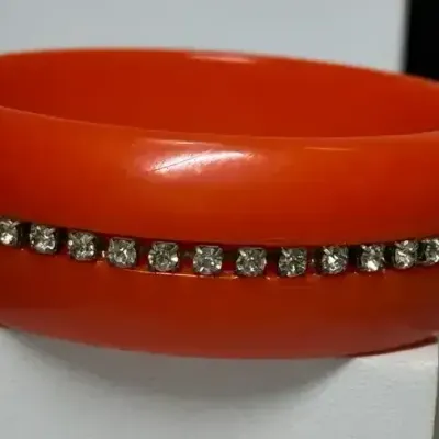 Sale Photo Thumbnail #19: Bakelite Coral & Rhinestone Bracelet