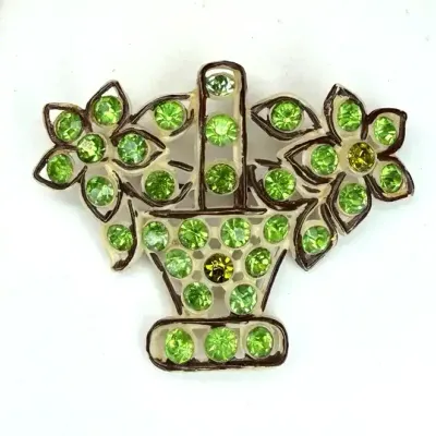 Sale Photo Thumbnail #143: Celluloid Rhinestone Basket Pin Brooch