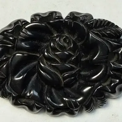Sale Photo Thumbnail #75: Black Floral Carved Brooch
