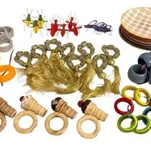 Collection of decorative napkin rings and table accessories featuring metallic beaded tassel rings, ice cream cones, novelty insects, and...