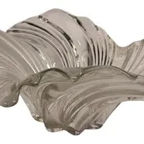 Mid-century smoked art glass centerpiece bowl featuring a sculpted wave design with ribbed detailing.