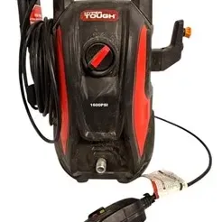 Hyper Tough 1600 PSI electric pressure washer in black and red, complete with power cord and attachment mounts.