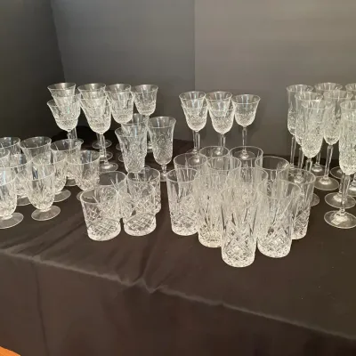 Large Collection of Cut-Glass Style Crystal Stemware, Goblets, Champagne Flutes & Tumblers