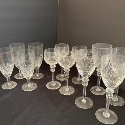 Vintage Etched Floral Crystal-Style Stemware Collection – 13 Pieces