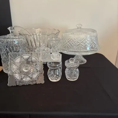 Elegant Cut Glass & Crystal Serving Collection – Cake Stand, Punch Bowl & Decorative Pieces