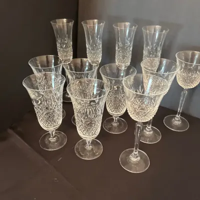 Vintage Cut-Style Crystal Stemware – 11 Assorted Wine & Champagne Glasses