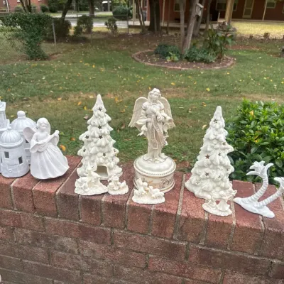 Vintage Style White & Ivory Christmas Décor Lot - Angels, Lighted Village, Christmas Trees, Figurine