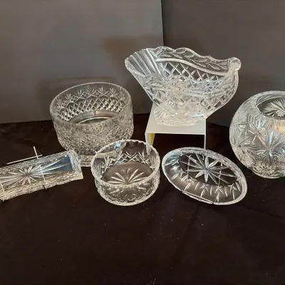 Vintage Cut Glass & Crystal Serving Bowls, Dishes & Decorative Pieces – 6 Pieces