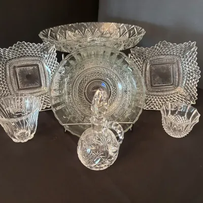 Vintage Cut-Style & Pressed Glass Serving Collection – 7 Pieces