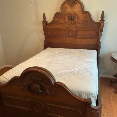 Antique Victorian Eastlake Style Carved Walnut Full Size Bed with Ornate Headboard & Footboard