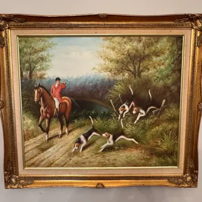 Equestrian Hunt Canvas Artwork with Ornate Frame