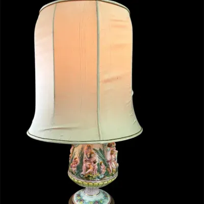 Vtg Capodimonte-style Table Lamp W/Cherubs 1 Of 2