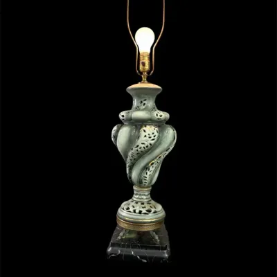 Vtg Capodimonte-style Green & Gold Table Lamp