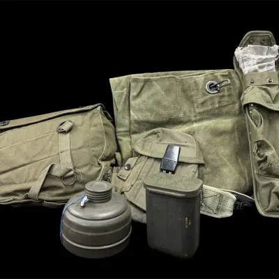Vintage Us Military M1 7A1 Chemical-Biological Field, Gas, Mask, Canvas, Bag, And Gear Lot 2
