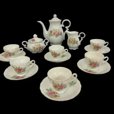 Vintage White Porcelain Tea Art W/ Rose Floral Pattern