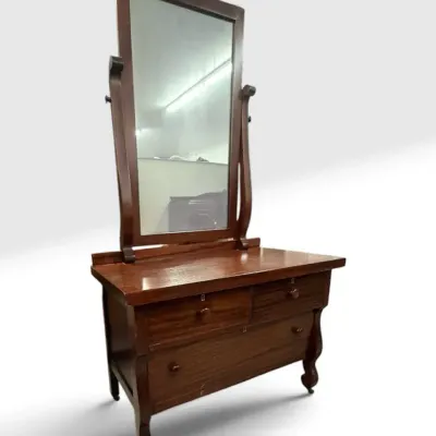 Possibly Antique Early American-style Tiger Oak Dresser/Vanity Total Height 68”