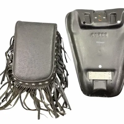 Vintage Motorcycle Sportster Solo Seat & Studded Fringed Passenger Pad