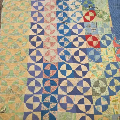 Vintage Patchwork Quilt - A Variation Of The Drunkard's Path Pattern
