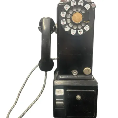 Vintage Black 3 Slot MCM Rotary Pay Phone 