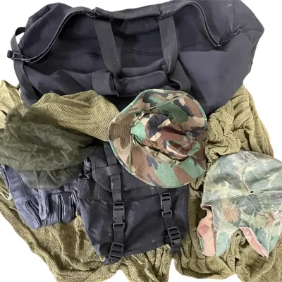 Tactical Gear:  Camo Mesh Scarves, Head Net, Leather Gloves & Large Canvas Duffel 