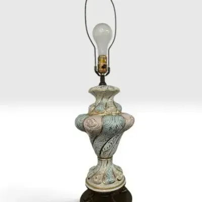 Vintage Italian 31.5” Capodimonte-Style Lamp With Hand Painted Floral And Scroll 2 Of 2