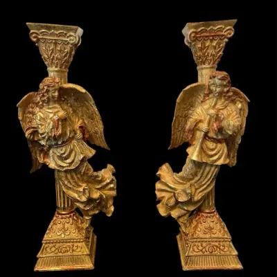 2 Silvestri Studio Golden Finish Angel Candle Holders
