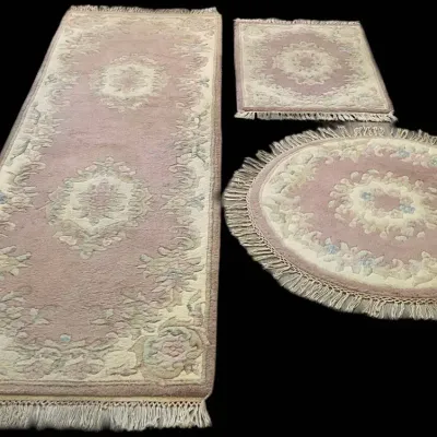 Vintage Set Of 3 Wool Rugs Made In India