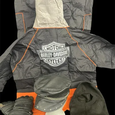Harley Davidson Packable Rain Jacket/Pants Size XL Plus Hats & Gloves  