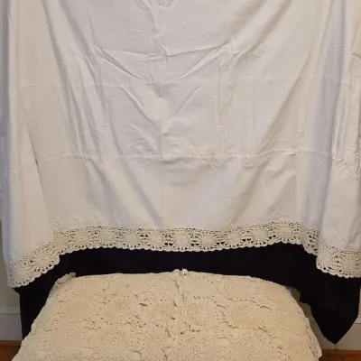 Redshirt With Crochet Hem And Two Crochet Pillow Cases