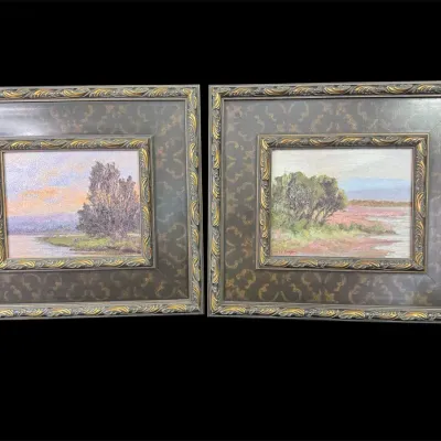 Pair Of Framed Brigitte Curt Fine Art Prints - Traditional Landscape Decor Set (2)