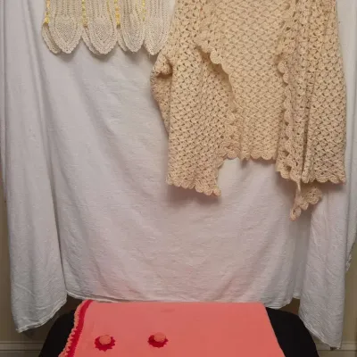 Handmade Afghan, Crochet Sweater And Apron