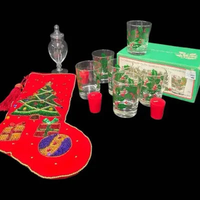 Indiana Glass Holiday Double On The Rocks Glasses And Apothecary Jar