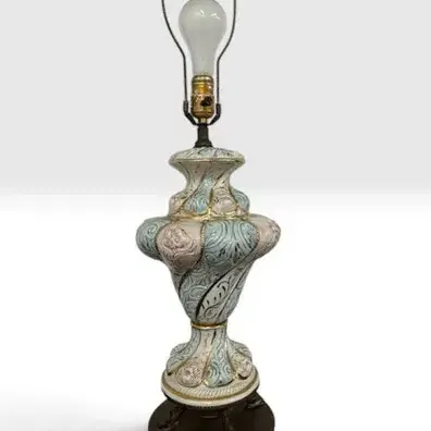 Vintage Italian 31.5 Inch Capodimonte Style Lamp Featuring Hand Painted Floral And Scroll 1 Of 2