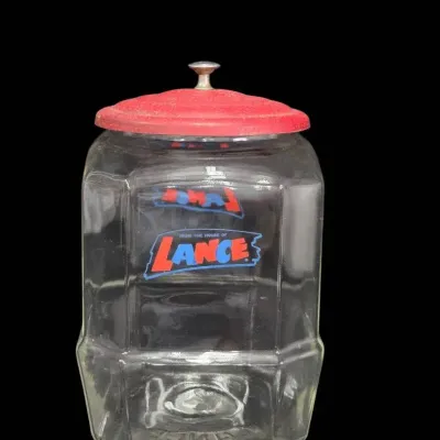 Vintage 8- Sided Lance Glass Counter Display Cracker Jar