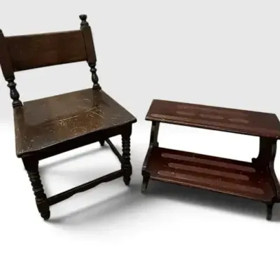 Two Rustic Wooden Pieces: Chair 16x15x26.5 Step 22.5x14x11