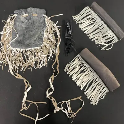 Fringed Suede Leather Pouch With Motorcycle Fringed Leather Lever Covers 