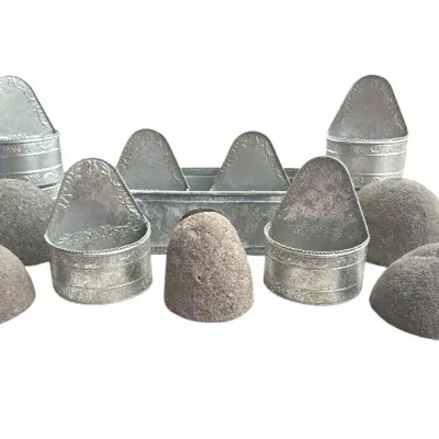 Honduran River Stone Flower Frog & Galvanized Tin Planter Set