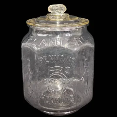 Vintage Planters Pennant  5 cent Salted Peanuts General Store Display Jar