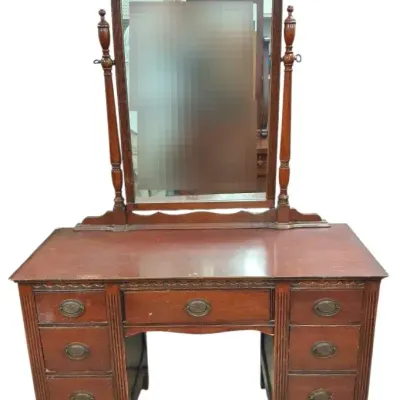 Vintage Mahogany Tone Vanity With Tilting Mirror