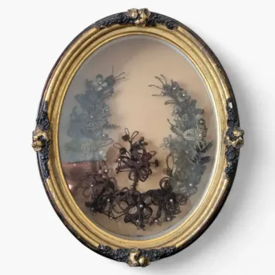 Antique Victorian Real Hair Wreath In Shadowbox Frame