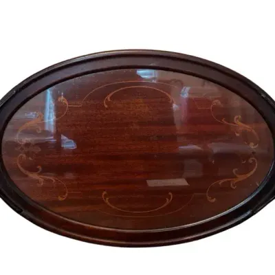 Antique Edwardian Mahogany Wooden Inlay Serving Tray