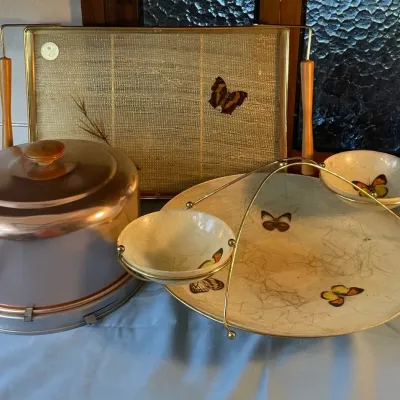 Unique mid century art line molded fiberglass tray party platter