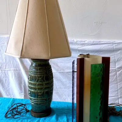 Mid century hanging lamp and end table lamp