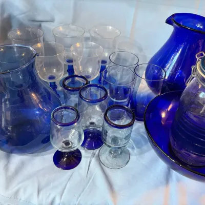 Royal blue mixed glass lot
