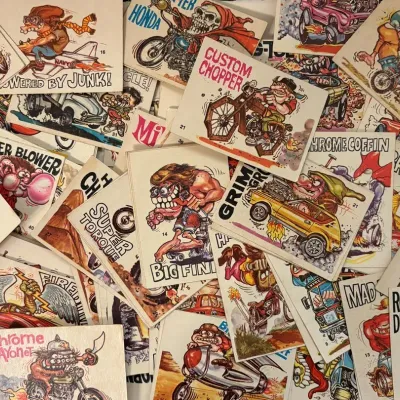 Stack of 60s70s donruss odd rods monster hot rod sticker trading cards