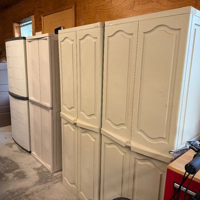 Several garage storage cabinets available. Open shelving available as well.